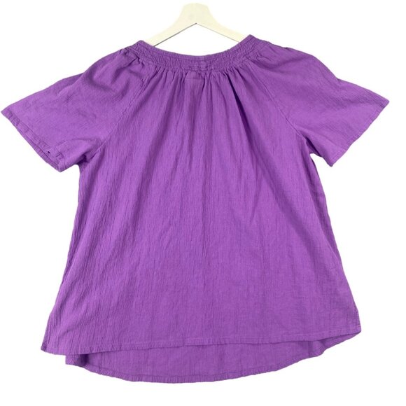 CATHERINES Crepe Embroidered Top Purple Breathable Short Sleeve Women 1X Travel - Picture 2 of 6